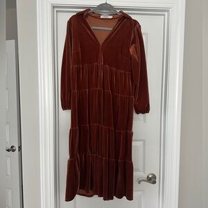 Rust Velvet Midi Dress
